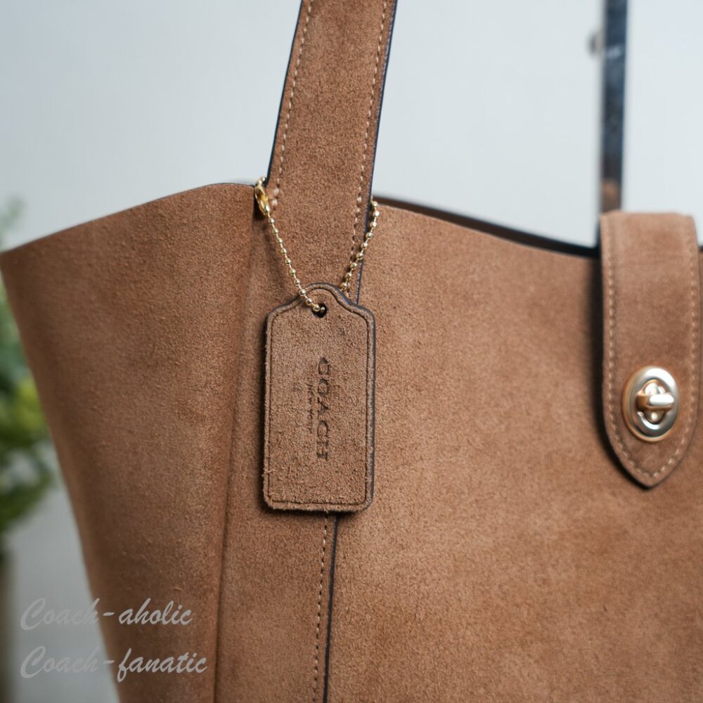 NWT Coach Hadley Turnlock Tote Bag CCC76 Suede Leather /sienna - Picture 3 of 11